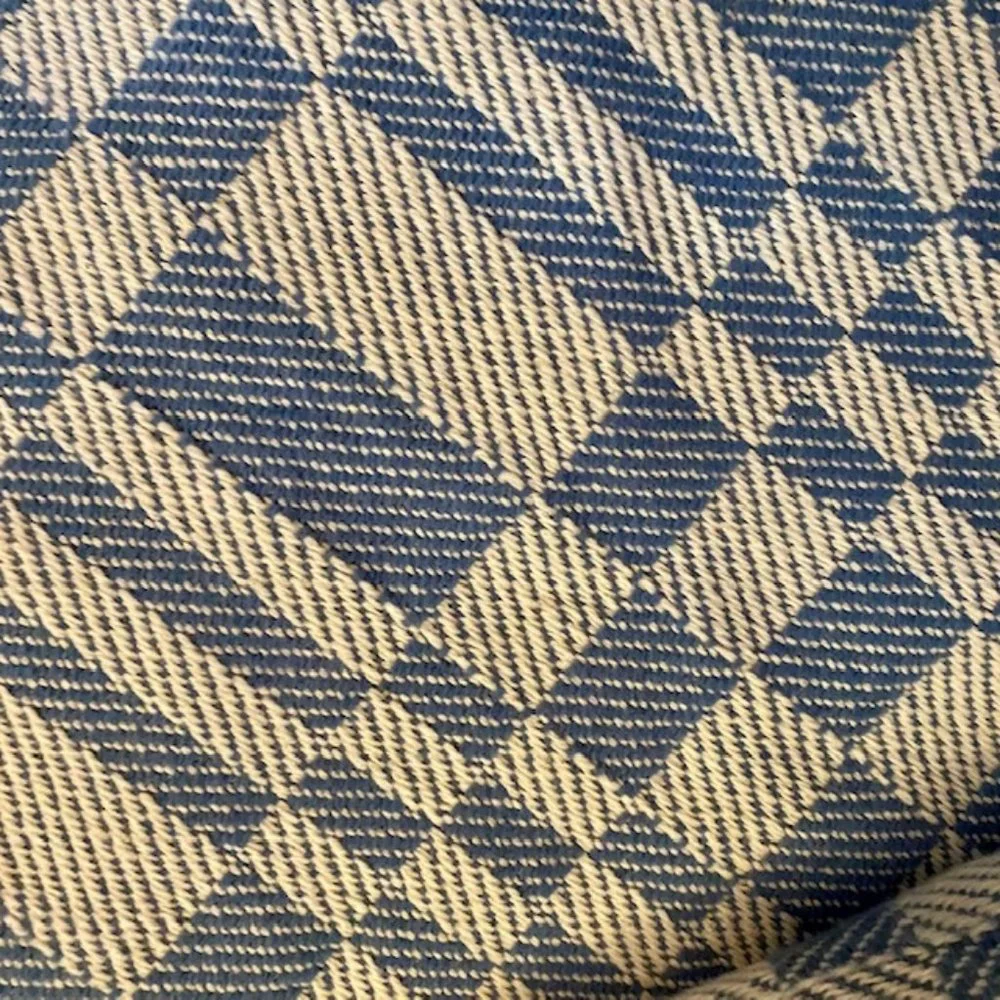 Linea Casa Sferra Cotton Throw Fringed Blue White Geometric Made in Portugal - Picture 3 of 5